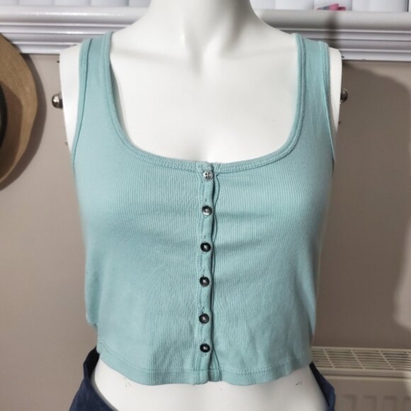 Vintage Mint Green Henley Cropped Tank - Picture 4 of 5
